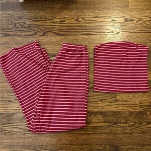 Maroon and Pink Striped Two-Piece Set